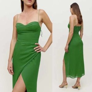Reformation Kourtney Smocked Back Midi Dress - Size 6-  Green
